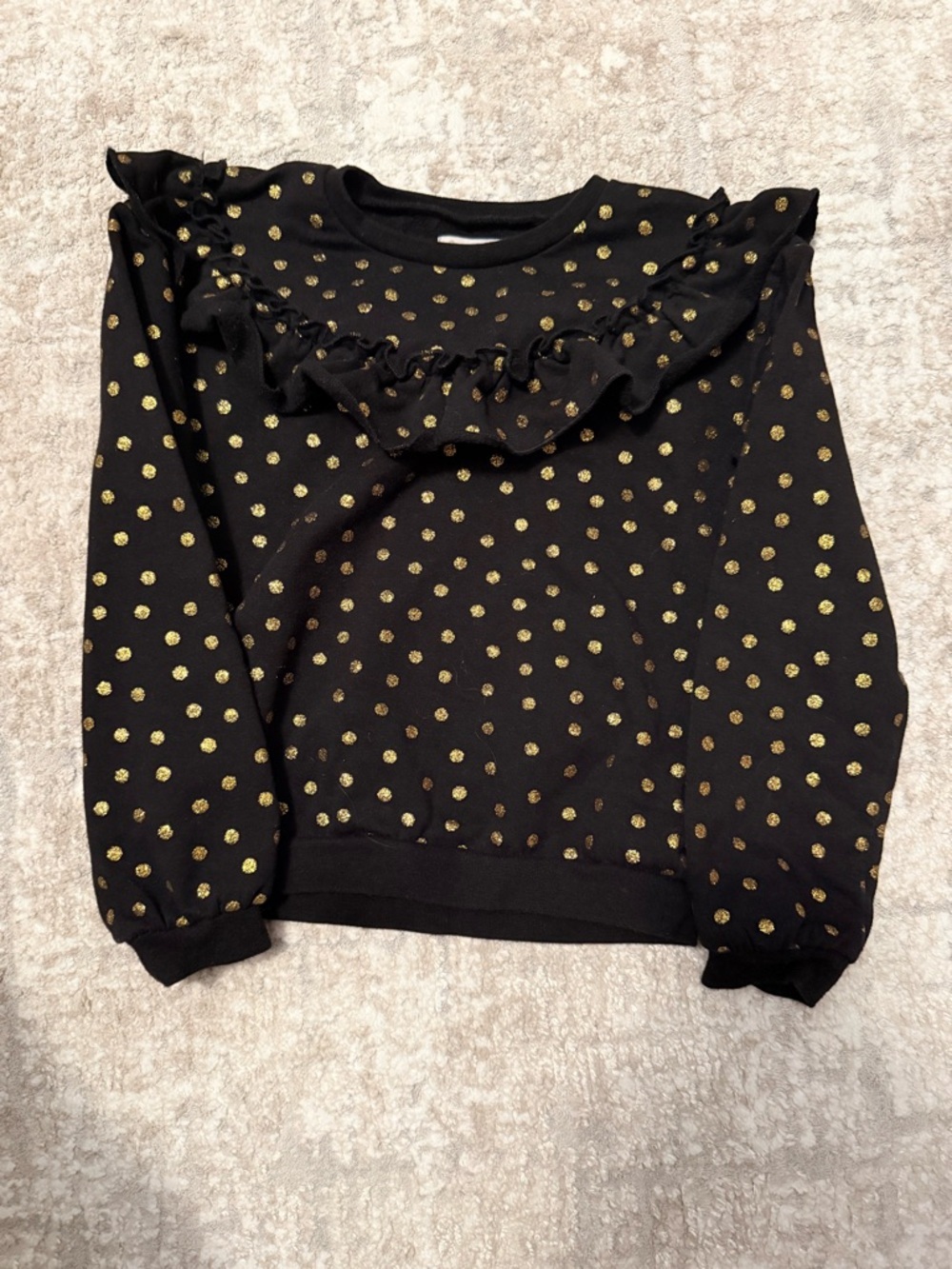 Tucker Tate Black Ruffle Sweatshirt with Gold Polka Dots size 6